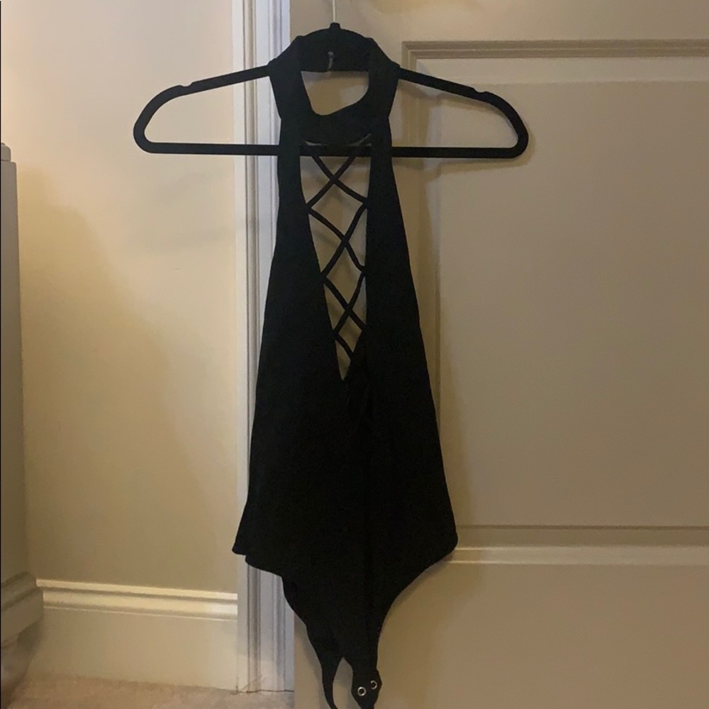 black lace up bodysuit